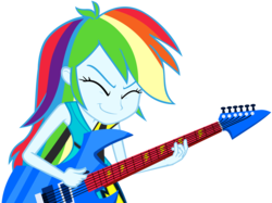 Size: 7042x5265 | Tagged: safe, artist:greenmachine987, rainbow dash, equestria girls, g4, my little pony equestria girls: rainbow rocks, absurd resolution, clothes, electric guitar, eyes closed, female, guitar, guitar pick, musical instrument, playing, rainbow rocks outfit, simple background, solo, transparent background, vector, welcome to the show