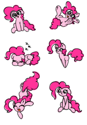 Size: 700x1000 | Tagged: safe, artist:yooyfull, pinkie pie, g4, :o, floppy ears, on back, pronking, sad, sleeping, tongue out, upside down, zzz