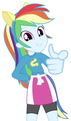 Size: 4239x7200 | Tagged: safe, artist:greenmachine987, rainbow dash, equestria girls, g4, absurd resolution, canterlot high, clothes, fake tail, female, hand on hip, helping twilight win the crown, pointing, pony ears, school spirit, shorts, simple background, skirt, smiling, solo, sweater, transparent background, vector, wondercolts