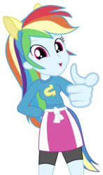 Size: 4239x7200 | Tagged: safe, artist:greenmachine987, rainbow dash, equestria girls, g4, absurd resolution, canterlot high, clothes, cute, fake tail, female, hand on hip, helping twilight win the crown, open mouth, pointing, pony ears, school spirit, shorts, simple background, skirt, smiling, solo, sweater, transparent background, vector, wondercolts