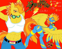 Size: 400x318 | Tagged: safe, artist:synndicated, spitfire, pegasus, anthro, g4, abs, arm hooves, armpits, bad anatomy, belly button, breasts, female, low quality, quadrupedal chest boobs, reference sheet