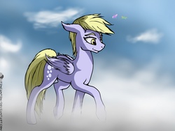 Size: 1859x1400 | Tagged: safe, artist:tincantim, derpy hooves, pegasus, pony, g4, cloud, female, mare, solo