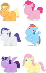 Size: 1593x2515 | Tagged: safe, artist:totallynotabronyfim, applejack, fluttershy, pinkie pie, rainbow dash, rarity, twilight sparkle, alicorn, pony, g4, chibi, cute, female, mane six, mare, moomins, super deformed, twilight sparkle (alicorn)