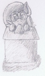 Size: 362x608 | Tagged: safe, artist:laptopbrony, fluttershy, pony, g4, box, cute, female, flutterbox, heart, looking at you, monochrome, pony in a box, solo