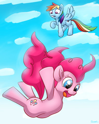 Size: 1024x1280 | Tagged: safe, artist:gamijack, pinkie pie, rainbow dash, g4, falling