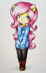 Size: 809x1261 | Tagged: safe, artist:gummigator, fluttershy, anthro, g4, female, solo, traditional art