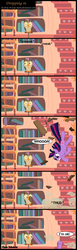 Size: 1347x4358 | Tagged: safe, artist:toxic-mario, owlowiscious, twilight sparkle, bird, earth pony, owl, pony, g4, comic, earth pony twilight, falling, interior, library, race swap