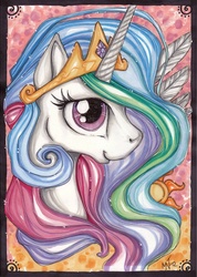 Size: 900x1267 | Tagged: safe, artist:kattvalk, princess celestia, g4, female, portrait, solo, traditional art