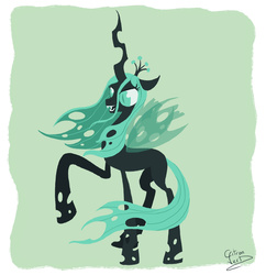 Size: 1024x1060 | Tagged: safe, artist:citron--vert, queen chrysalis, changeling, changeling queen, g4, crown, female, jewelry, raised hoof, regalia, solo