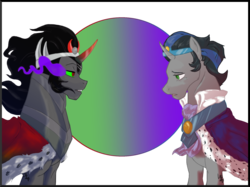 Size: 1969x1472 | Tagged: safe, artist:starrynightpastelday, idw, king sombra, g4, duality, eye contact, good king sombra
