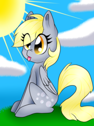 Size: 5000x6662 | Tagged: safe, artist:pegasister2251, derpy hooves, pegasus, pony, g4, absurd resolution, crepuscular rays, female, mare, sitting, solo, tongue out