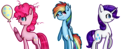 Size: 4000x1639 | Tagged: safe, artist:applejacks2, pinkie pie, rainbow dash, rarity, g4, balloon, filly, younger
