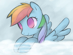 Size: 667x500 | Tagged: dead source, safe, artist:soulspade, rainbow dash, g4, cloud, cute, empty eyes, female, no catchlights, no pupils, on a cloud, solo