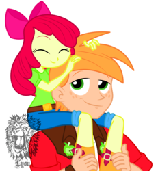 Size: 2764x2995 | Tagged: safe, artist:thebigchillqueen, apple bloom, big macintosh, equestria girls, g4, boots, brother and sister, female, high res, male, piggyback ride, shoes, simple background, transparent background, vector