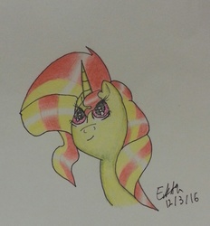 Size: 1853x2001 | Tagged: safe, artist:lizzyisme, sunset shimmer, pony, unicorn, equestria girls, g4, equestria girls ponified, female, ponified, portrait, solo, traditional art