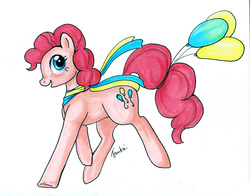 Size: 1000x785 | Tagged: safe, artist:trunksi, pinkie pie, g4, balloon, clothes, female, ribbon, scarf, solo