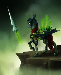 Size: 2440x3000 | Tagged: safe, artist:sunny way, oc, oc only, bat pony, pony, rcf community, commission, cryx, festral, high res, magic, night, solo, warcasters