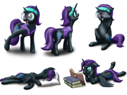 Size: 2000x1500 | Tagged: safe, artist:vasillium, oc, oc only, oc:nyx, alicorn, pony, alicorn oc, book, cute, glasses, nyxabetes, reading, sleeping