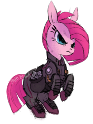 Size: 1280x1693 | Tagged: dead source, safe, artist:paleblank, pinkie pie, g4, the cutie re-mark, alternate timeline, apinkalypse pie, crystal war timeline, female, pinkamena diane pie, rearing, simple background, soldier, solo, transparent background