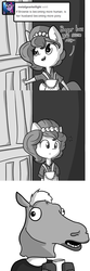 Size: 1280x3840 | Tagged: safe, artist:tjpones, oc, oc only, oc:brownie bun, oc:richard, anthro, horse wife, ask, comic, grayscale, hoers, hoers mask, monochrome, tumblr, wide eyes
