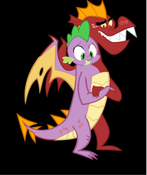 Size: 1210x1443 | Tagged: safe, artist:theunknowenone1, garble, spike, dragon, g4, conjoined, fusion, two-headed dragon, we have become one, winged spike, wings
