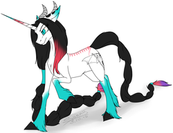 Size: 3106x2395 | Tagged: safe, artist:sunny way, oc, oc only, horse, hybrid, pony, unicorn, rcf community, commission, female, high res, horn, horns, long hair, long horn, piercing, solo
