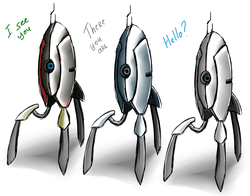 Size: 2742x2153 | Tagged: safe, artist:sunny way, oc, oc only, oc:alex, oc:steven saidon, oc:sunny way, rcf community, barely pony related, colored, crossover, high res, portal (valve), portal 2, sketch, turret