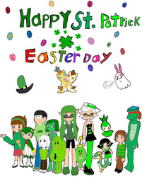 Size: 2509x3113 | Tagged: safe, artist:pokeneo1234, pound cake, pumpkin cake, inkling, petilil, snivy, g4, asriel dreemurr, buttercup (powerpuff girls), chara, choromatsu, clover, cosmo the seedrian, crossover, disgust (inside out), easter, easter egg, four leaf clover, gravity falls, green, high res, inside out, kappa, mabel pines, male, marie (splatoon), mr. funny, mr. men, mr. nosey, napstablook, osomatsu-san, pixar, pokémon, saint patrick's day, sega, sonic the hedgehog (series), splatoon, st. patrick, the mr. men show, the powerpuff girls, undertale, wander over yonder, wander's hat