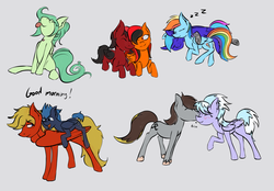 Size: 3525x2449 | Tagged: safe, artist:marsminer, cloudchaser, rainbow dash, oc, oc:luxor, oc:pommel, g4, cloudrunner, high res, kissing, sheet