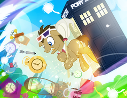 Size: 900x695 | Tagged: safe, artist:pixelkitties, doctor whooves, time turner, earth pony, pony, g4, 3d glasses, crossover, daylight savings, doctor who, male, sonic screwdriver, stallion, tardis, the doctor