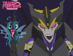 Size: 1017x786 | Tagged: safe, artist:inspectornills, queen chrysalis, g4, airachnid, blackarachnia, kiss players, transformers, transformers prime