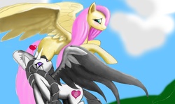 Size: 2048x1217 | Tagged: safe, artist:anthropony, artist:sonar-doll, fluttershy, oc, oc:spiral heart, g4, heart