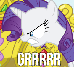 Size: 489x446 | Tagged: safe, edit, screencap, rarity, spike, g4, inspiration manifestation, animated, bag, behaving like a dog, growling, inspirarity, possessed, solo focus, text, vibrating