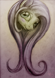 Size: 1152x1634 | Tagged: safe, artist:anthropony, fluttershy, g4, female, long hair, portrait, solo, traditional art