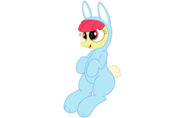 Size: 1500x1000 | Tagged: safe, artist:an-tonio, artist:railphotos, apple bloom, earth pony, pony, g4, adorabloom, bunny bloom, bunny costume, clothes, cute, female, filly, looking up, open mouth, simple background, sitting, smiling, solo, transparent background