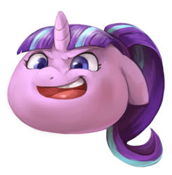 Size: 876x893 | Tagged: safe, artist:audrarius, starlight glimmer, yukkuri, g4, female, floppy ears, glare, open mouth, pillow, smirk, solo, wat