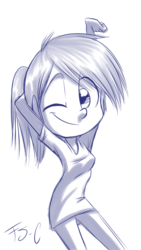 Size: 620x1100 | Tagged: safe, artist:fj-c, rainbow dash, equestria girls, g4, female, monochrome, simple background, solo, wink