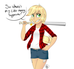 Size: 1400x1300 | Tagged: safe, artist:notenoughapples, applejack, equestria girls, g4, apple mafia, baseball bat, female, solo