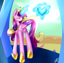 Size: 2977x2911 | Tagged: safe, artist:midfire, princess cadance, g4, crystal heart, eyes closed, female, high res, magic, solo, telekinesis