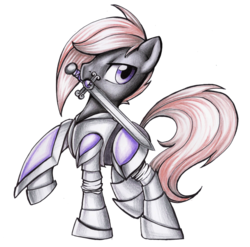 Size: 900x889 | Tagged: safe, artist:pingwinowa, oc, oc only, oc:appleberry, earth pony, pony, armor, solo, sword, weapon