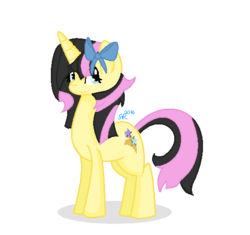 Size: 521x489 | Tagged: safe, artist:flutter-rays, oc, oc only, oc:rising star (fanchild), pony, unicorn, offspring, ribbon, solo