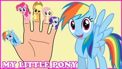 Size: 1280x720 | Tagged: safe, applejack, fluttershy, pinkie pie, rainbow dash, rarity, g4, female, finger family, hand, lesbian, nursery rhyme (poem), rule 63, ship:pinkiedash, shipping, wat, weird, youtube kids shit, youtube link