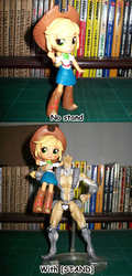 Size: 478x1000 | Tagged: safe, applejack, equestria girls, g4, action figure, clothes, crossover, doll, equestria girls minis, eqventures of the minis, jojo's bizarre adventure, pun, skirt, stand, stardust crusaders, the world, toy