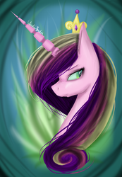 Size: 1024x1482 | Tagged: safe, artist:infinitysmilesdraws, queen chrysalis, changeling, changeling queen, g4, disguise, disguised changeling, fake cadance, female, portrait, solo