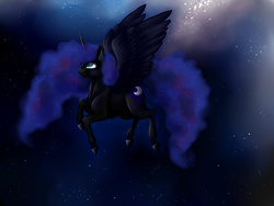 Size: 2560x1920 | Tagged: safe, artist:kimsteinandother, nightmare moon, g4, female, flying, solo, space