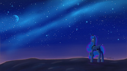 Size: 1920x1080 | Tagged: safe, artist:majorlaughmaster, princess luna, g4, female, moon, night, raised hoof, solo, stars