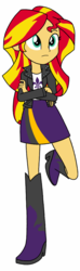 Size: 378x1280 | Tagged: safe, artist:blondenobody, artist:givralix, sunset shimmer, equestria girls, g4, 3rd street saints, alternate clothes, boots, clothes, crossed arms, description is relevant, female, high heel boots, high heels, jacket, leaning, leather jacket, saints row, simple background, skirt, solo