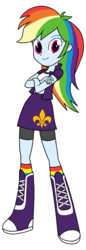 Size: 438x1280 | Tagged: safe, artist:blondenobody, artist:starbolt-81, fleur-de-lis, rainbow dash, equestria girls, g4, 3rd street saints, alternate clothes, boots, clothes, compression shorts, crossed arms, description is relevant, female, looking at you, saints row, shorts, simple background, skirt, socks, solo