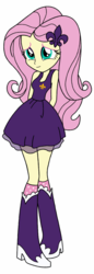 Size: 440x1280 | Tagged: safe, artist:blondenobody, artist:doctor-g, fleur-de-lis, fluttershy, equestria girls, g4, 3rd street saints, alternate clothes, boots, clothes, description is relevant, dress, female, high heel boots, high heels, long hair, saints row, simple background, skirt, socks, solo