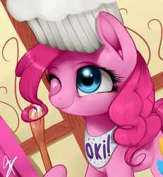 Size: 1000x1081 | Tagged: safe, artist:supermare, pinkie pie, earth pony, pony, g4, chef's hat, female, hat, solo, wink, wooden spoon